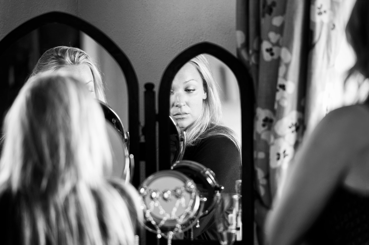 Bride doing her own hair