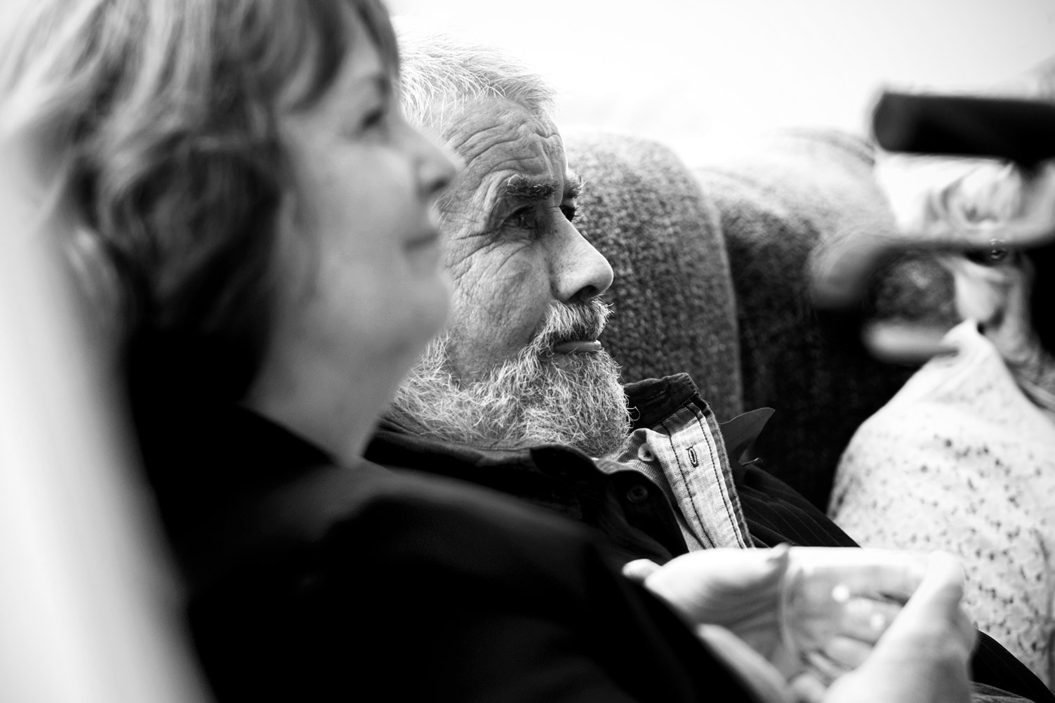 Portrait of wedding guest by Sussex documentary wedding photographer James Robertshaw 