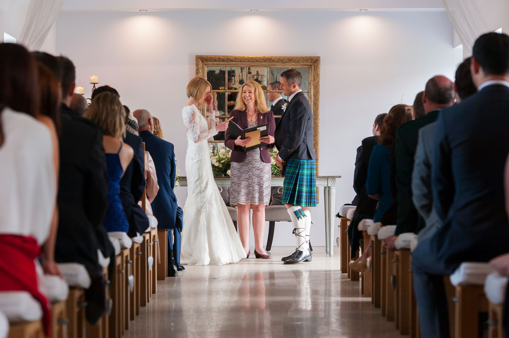 Emotional bride during Sussex wedding ceremony