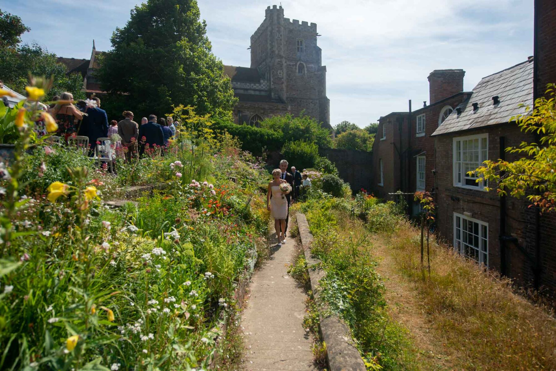 Guests walking through garden at the Old Rectory Hastings